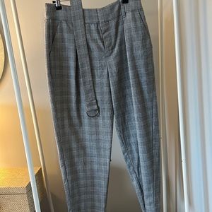 Plaid pants with belt